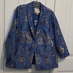 Susan Graver Blue Jacquared Tapestry Floral Brocade Blazer - Woman's Size 18W